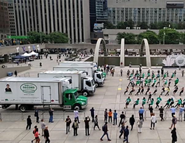 Pulling Second Harvest trucks in Nathan Phillips Square, Toronto